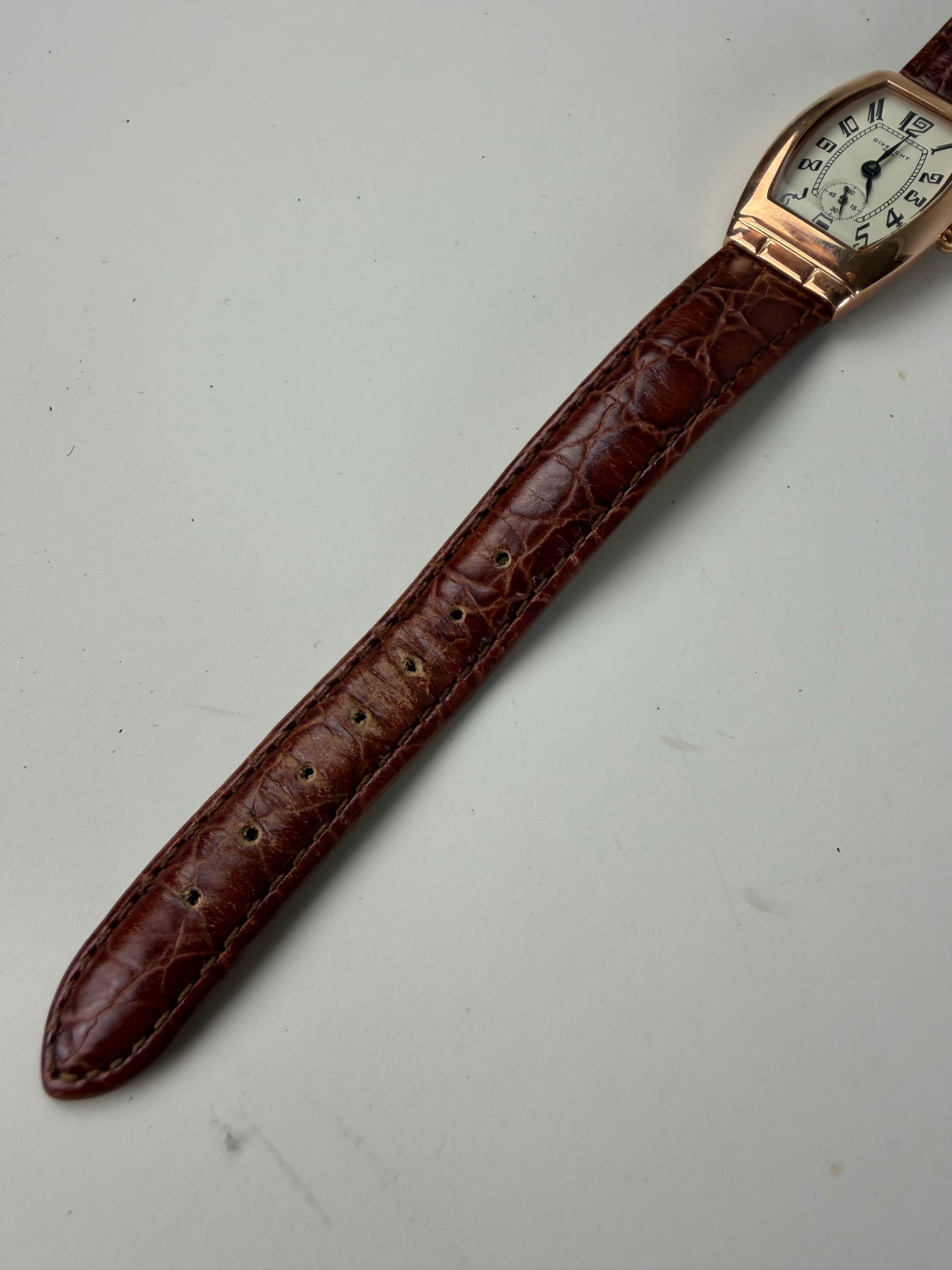 Vintage Givenchy Leather Strap Watch White Brown Gold