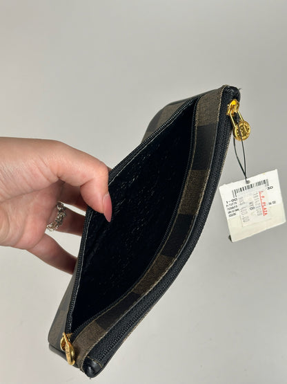 Porte-carte d'identité vintage Fendi en cuir noir marron