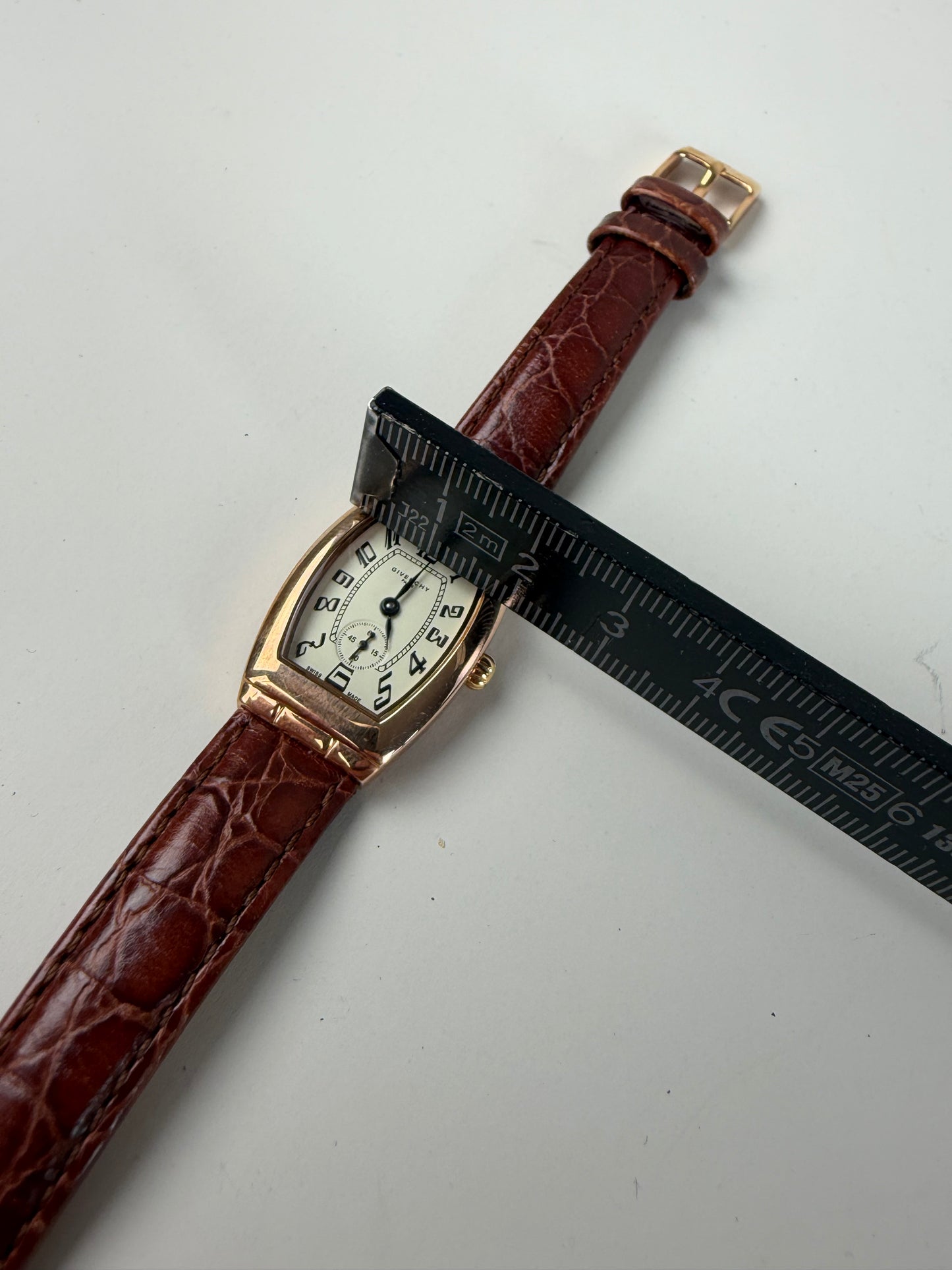 Vintage Givenchy Leather Strap Watch White Brown Gold