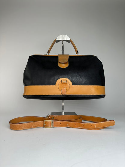 Vintage Courreges Paris Leather 2Way Handbag Black Brown