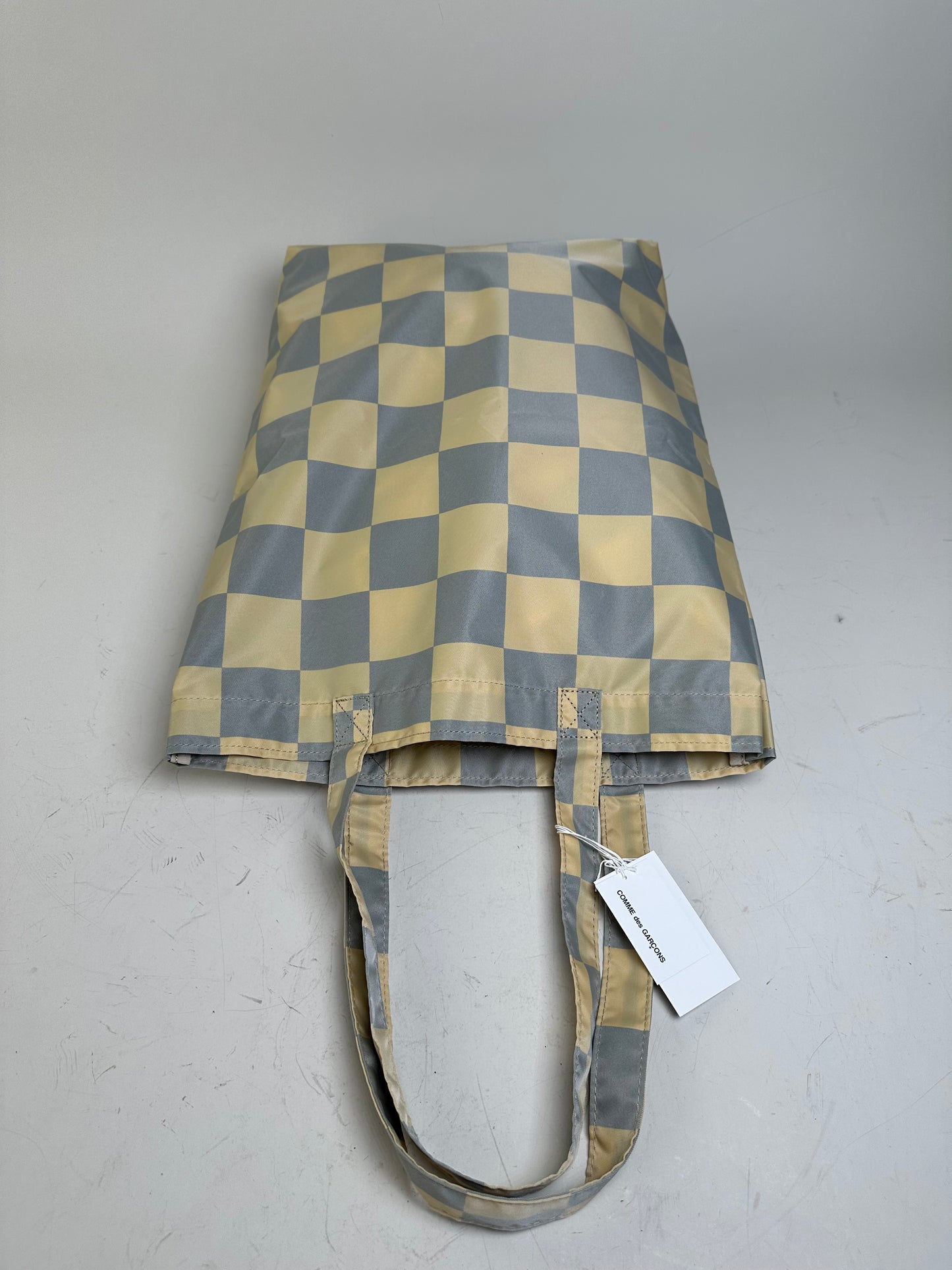 Vintage Comme des Garçons Checkerboard Nylon Tote Light Yellow Grey