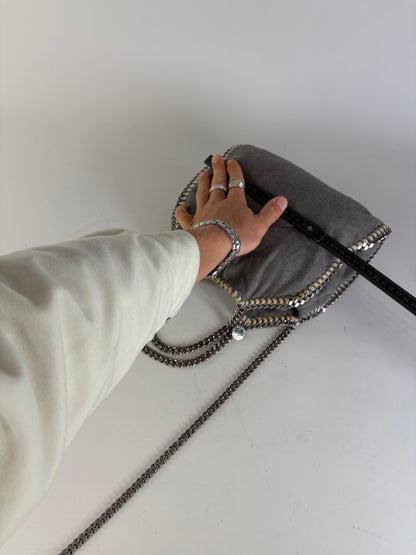 Vintage Stella Mc Cartney Chain-Trim Hobo Bag Grey Beige