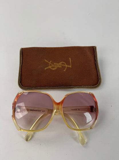 Vintage Yves Saint Laurent Oversized Sunglasses Beige Red