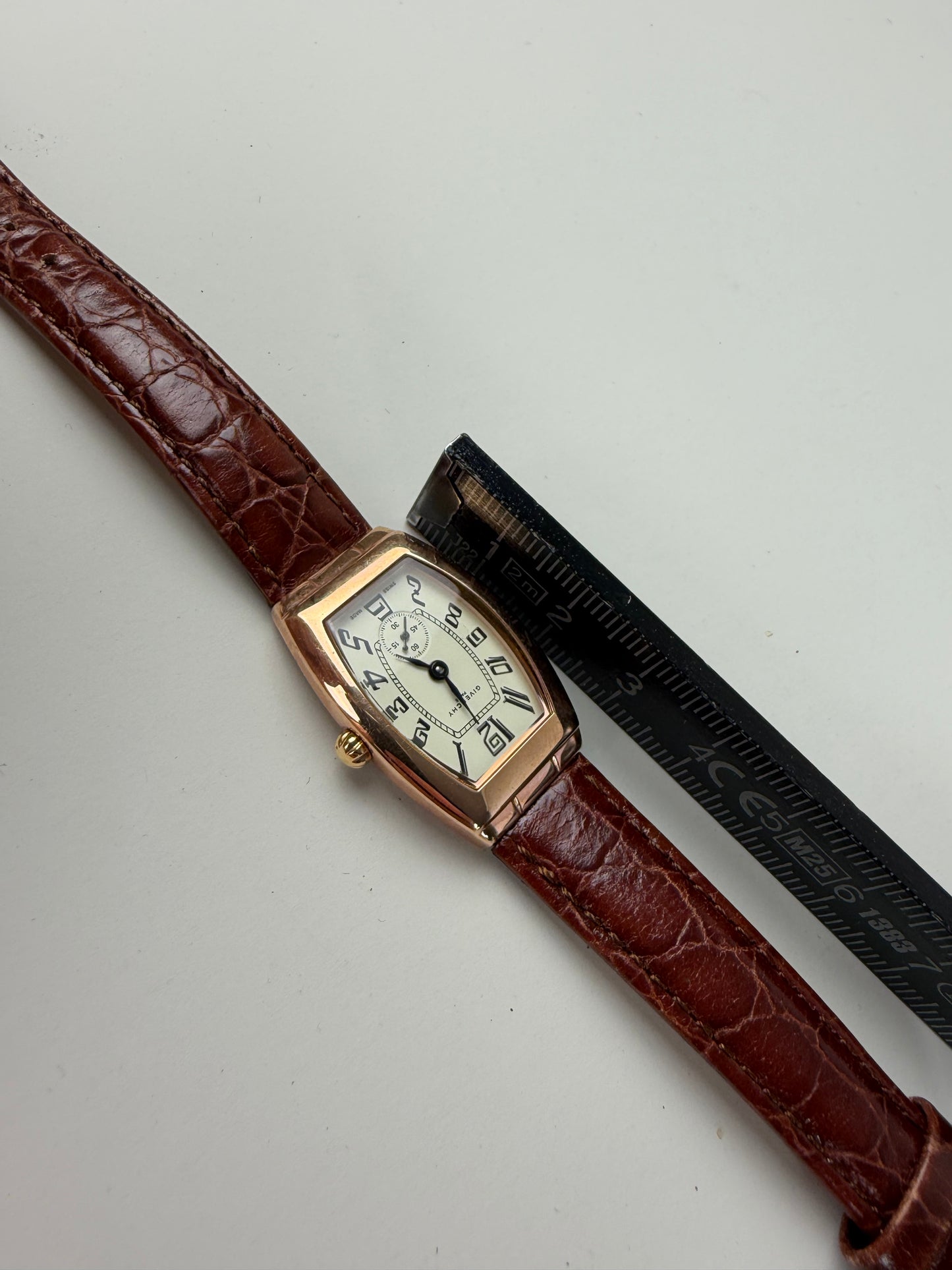 Vintage Givenchy Leather Strap Watch White Brown Gold