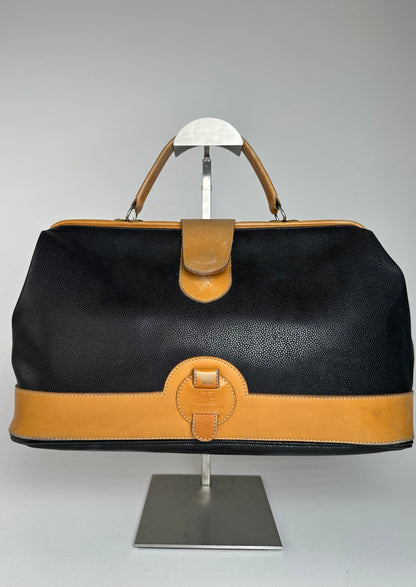 Vintage Courreges Paris Leather 2Way Handbag Black Brown