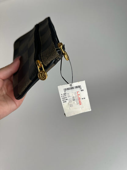 Porte-carte d'identité vintage Fendi en cuir noir marron