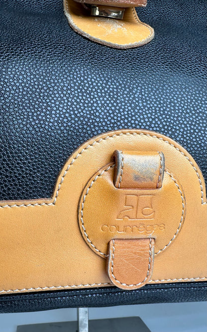 Vintage Courreges Paris Leather 2Way Handbag Black Brown