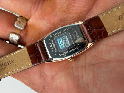 Vintage Givenchy Leather Strap Watch White Brown Gold