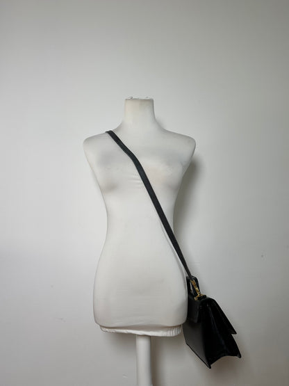 Vintage Givenchy 4G Logo Pebbled Leather Top-Handle Bag c. Late 1970s Black