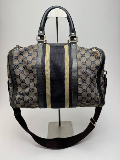 Vintage Gucci Monogram Boston 2Way Bag Beige Black