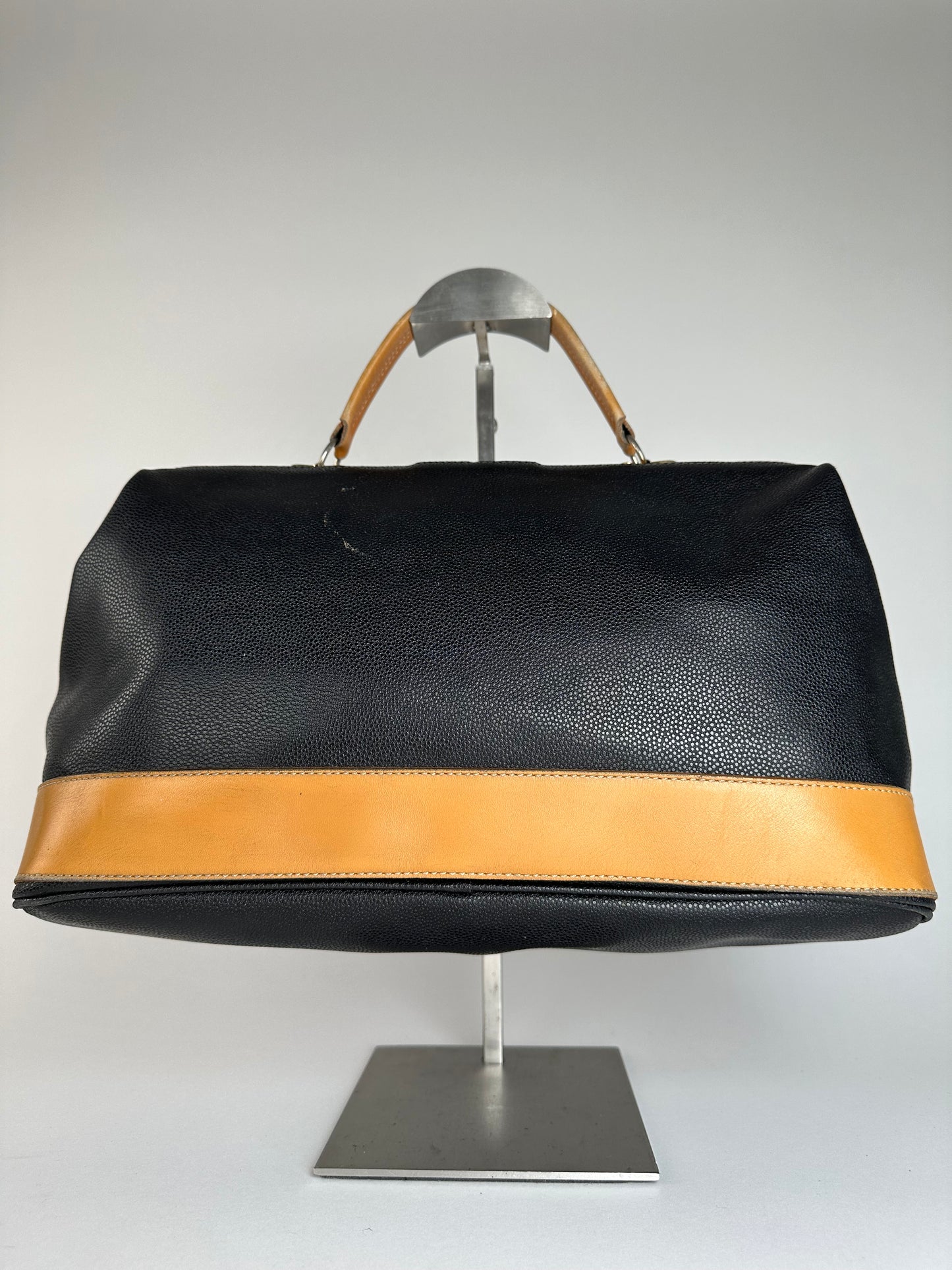 Vintage Courreges Paris Leather 2Way Handbag Black Brown