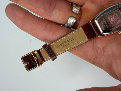 Vintage Givenchy Leather Strap Watch White Brown Gold
