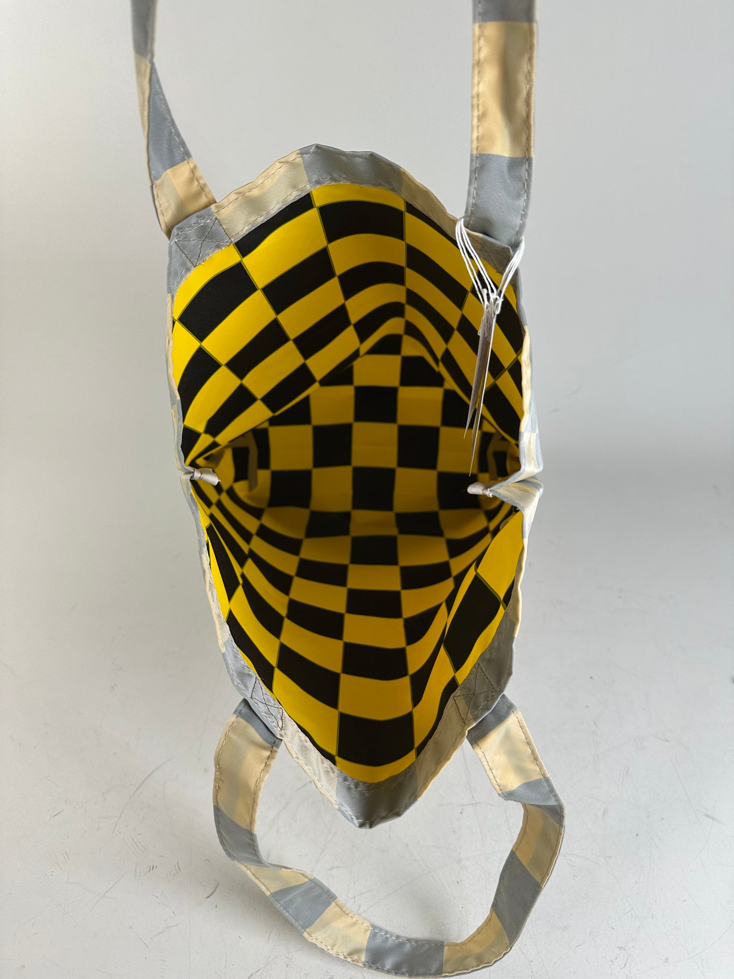Vintage Comme des Garçons Checkerboard Nylon Tote Light Yellow Grey