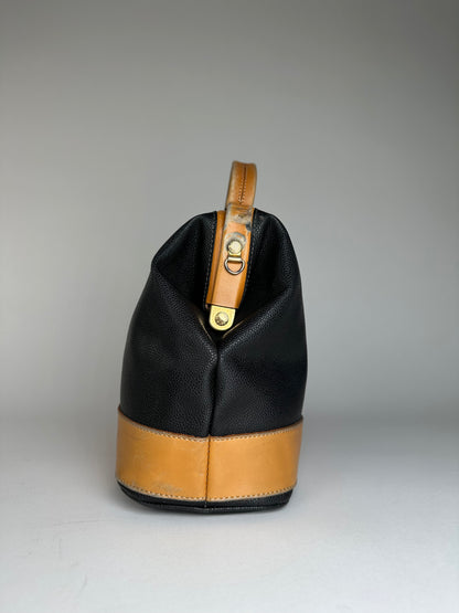 Vintage Courreges Paris Leather 2Way Handbag Black Brown
