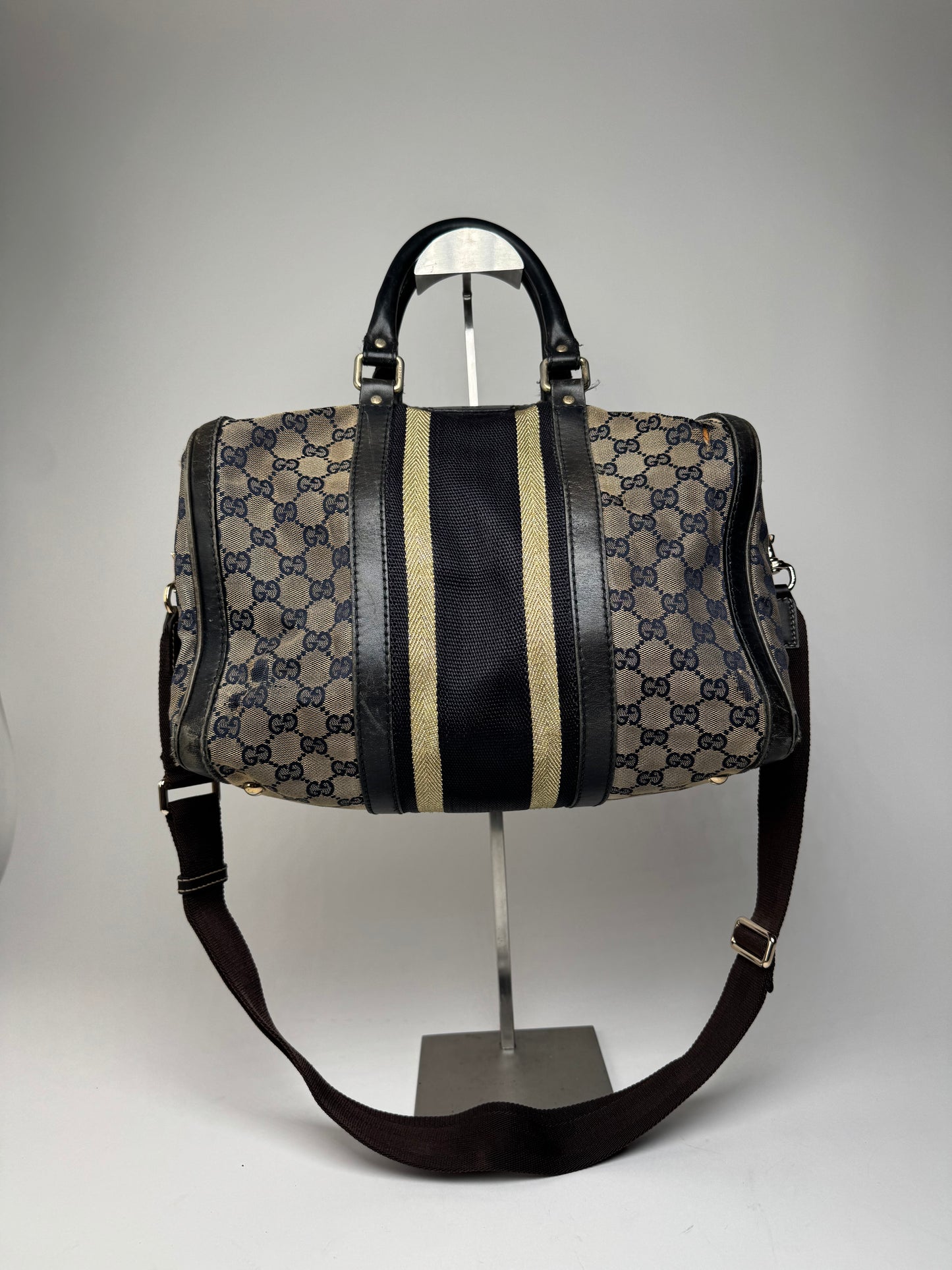 Vintage Gucci Monogram Boston 2Way Bag Beige Black