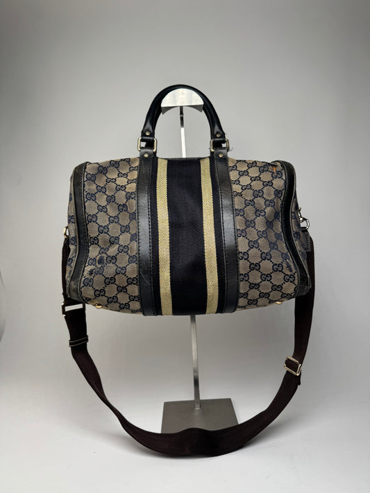 Vintage Gucci Monogram Boston 2Way Bag Beige Black