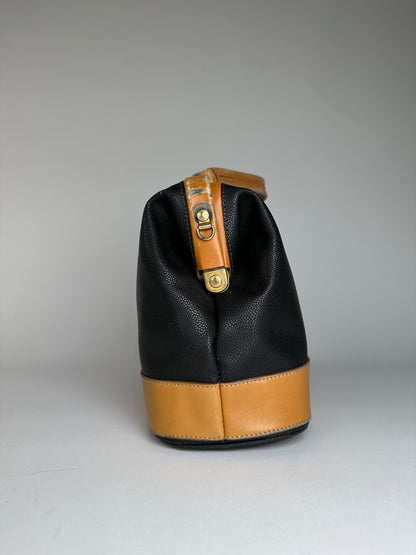Vintage Courreges Paris Leather 2Way Handbag Black Brown