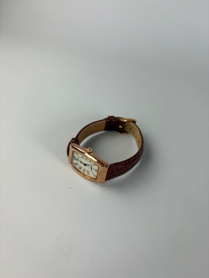 Vintage Givenchy Leather Strap Watch White Brown Gold