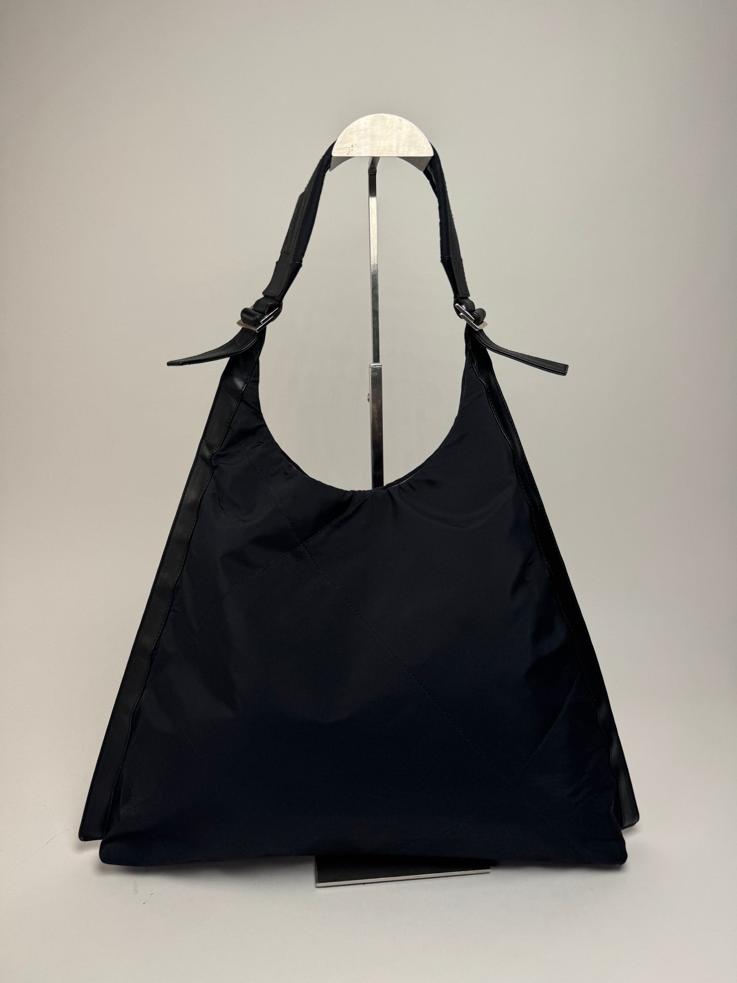 Vintage  Salvatore Ferragamo Leather Neoprene Triangle Handbag Black