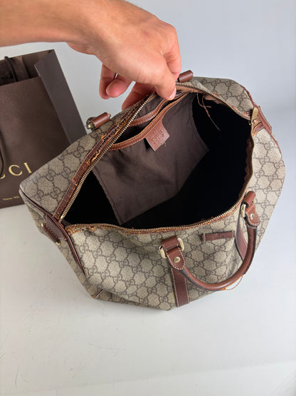 Vintage Gucci GG Supreme Duffle Bag Beige Brown Gold