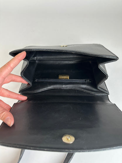 Vintage Givenchy 4G Logo Pebbled Leather Top-Handle Bag c. Late 1970s Black