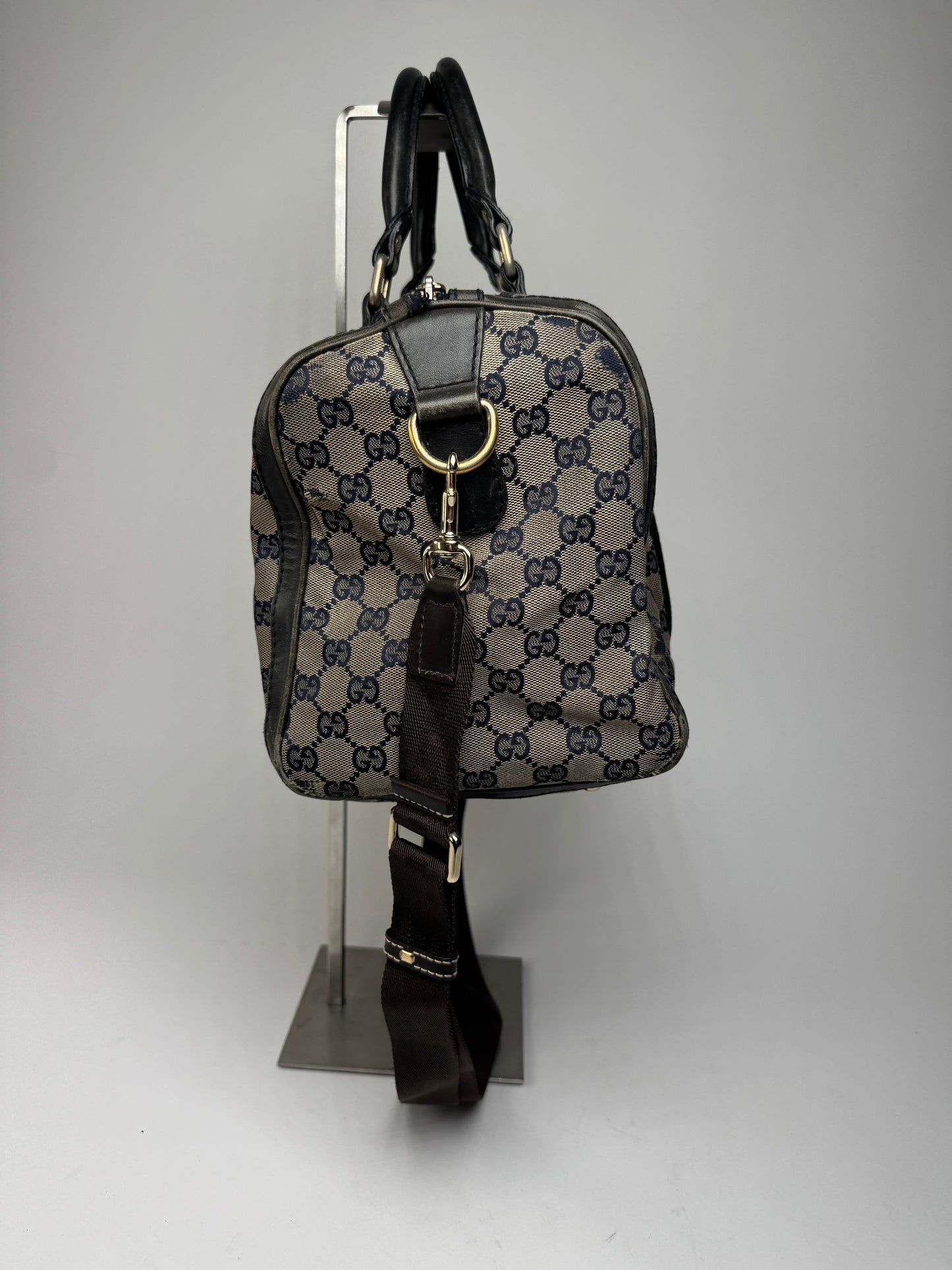 Vintage Gucci Monogram Boston 2Way Bag Beige Black