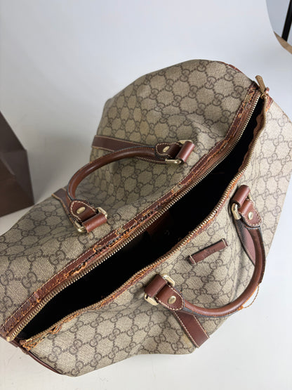 Vintage Gucci GG Supreme Duffle Bag Beige Brown Gold