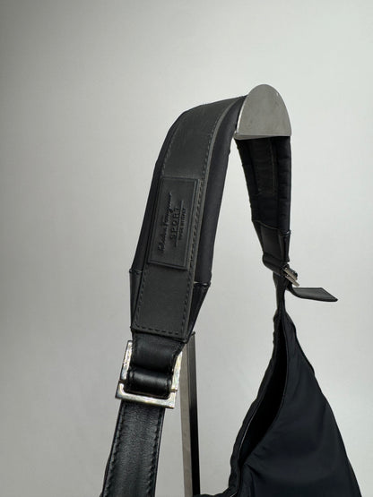 Vintage  Salvatore Ferragamo Leather Neoprene Triangle Handbag Black