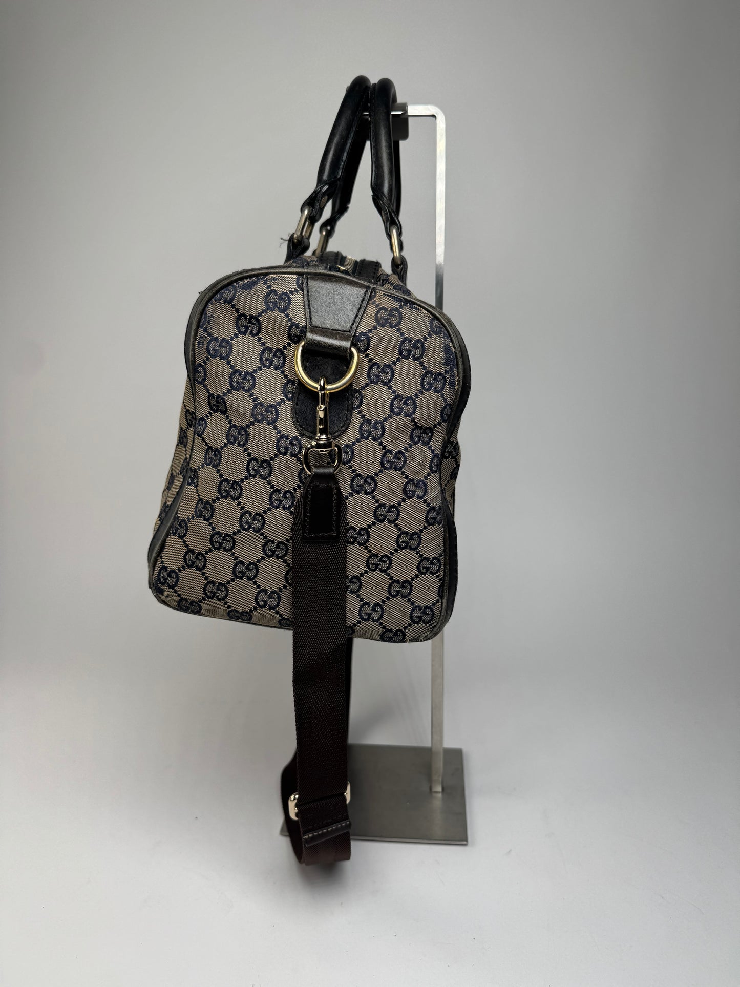 Vintage Gucci Monogram Boston 2Way Bag Beige Black