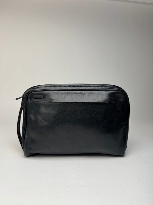 Pochette vintage en cuir noir Issey Miyake