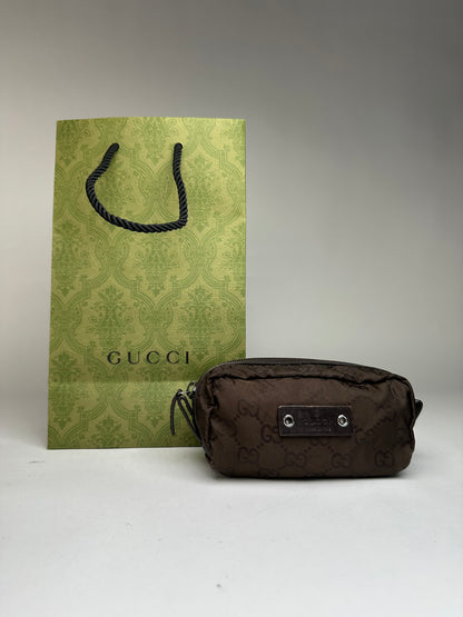 Vintage Gucci GG Monogram Nylon Cosmetic Pouch Late 1990s Dark Brown