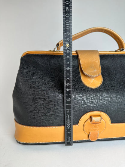 Vintage Courreges Paris Leather 2Way Handbag Black Brown