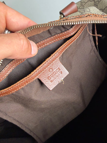Vintage Gucci GG Supreme Duffle Bag Beige Brown Gold