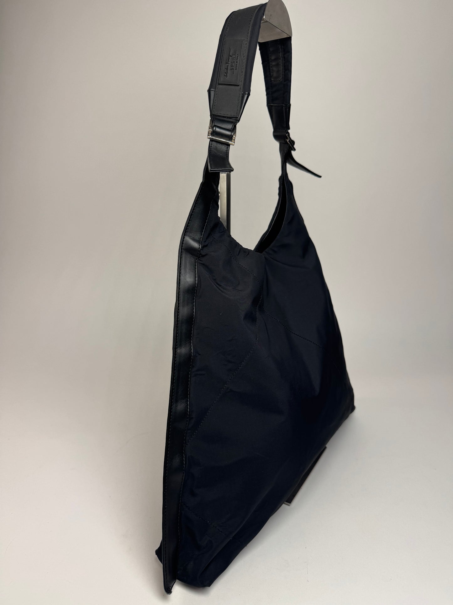 Vintage  Salvatore Ferragamo Leather Neoprene Triangle Handbag Black