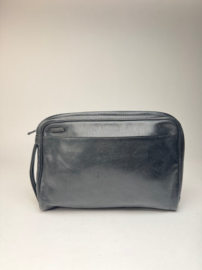 Pochette vintage en cuir noir Issey Miyake