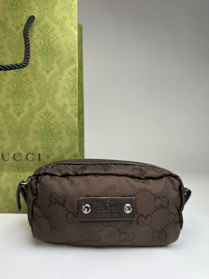 Vintage Gucci GG Monogram Nylon Cosmetic Pouch Late 1990s Dark Brown