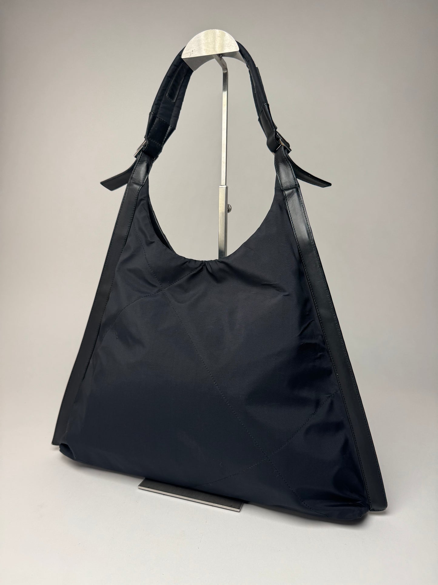 Vintage  Salvatore Ferragamo Leather Neoprene Triangle Handbag Black