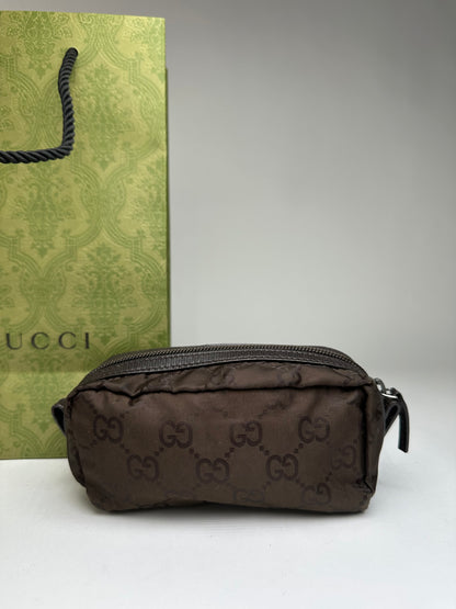 Vintage Gucci GG Monogram Nylon Cosmetic Pouch Late 1990s Dark Brown