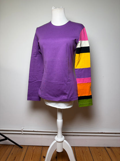 Vintage Comme des Garçons Peggy Moffitt Striped Sleeve Top Early 2000s Purple M