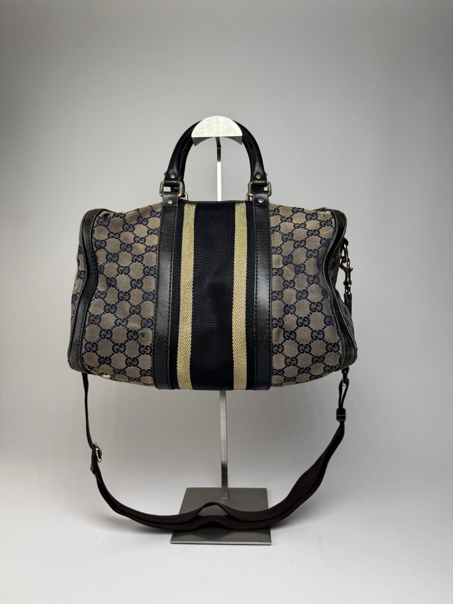 Vintage Gucci Monogram Boston 2Way Bag Beige Black