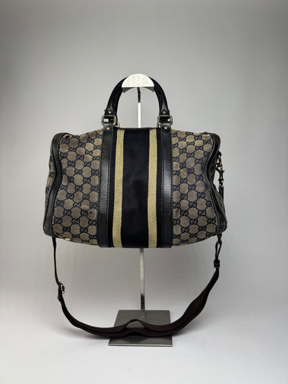 Vintage Gucci Monogram Boston 2Way Bag Beige Black