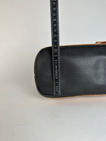 Vintage Courreges Paris Leather 2Way Handbag Black Brown