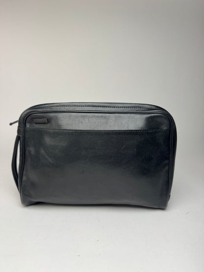 Pochette vintage en cuir noir Issey Miyake