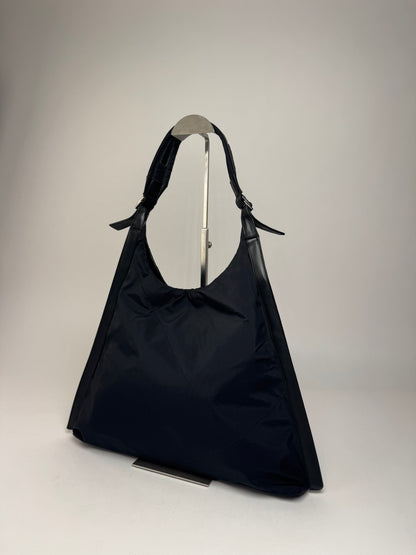Vintage  Salvatore Ferragamo Leather Neoprene Triangle Handbag Black