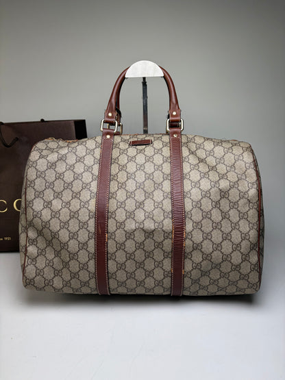 Vintage Gucci GG Supreme Duffle Bag Beige Brown Gold