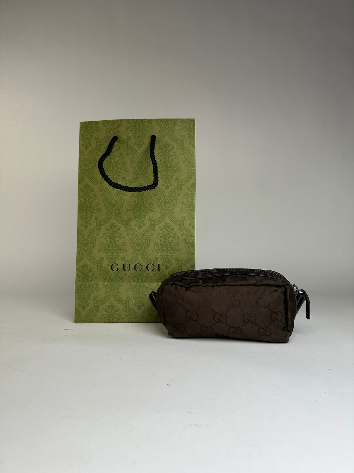 Vintage Gucci GG Monogram Nylon Cosmetic Pouch Late 1990s Dark Brown