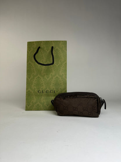 Vintage Gucci GG Monogram Nylon Cosmetic Pouch Late 1990s Dark Brown