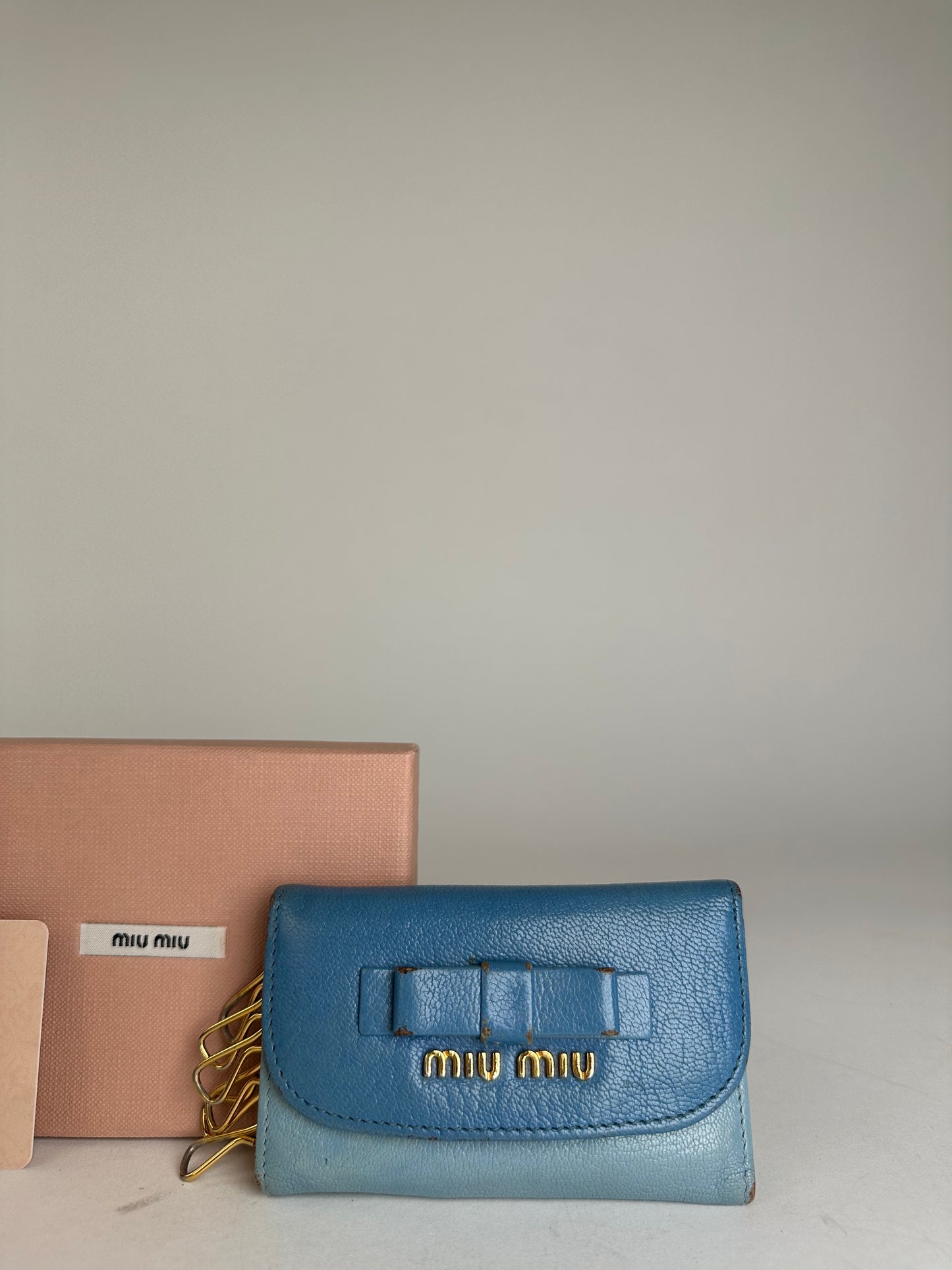 Miu Miu Leather Key Holder Blue Gold-Tone Hardware