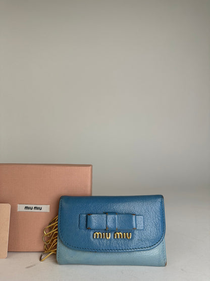 Miu Miu Leather Key Holder Blue Gold-Tone Hardware