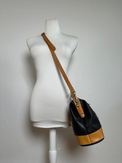 Vintage Courreges Paris Leather 2Way Handbag Black Brown